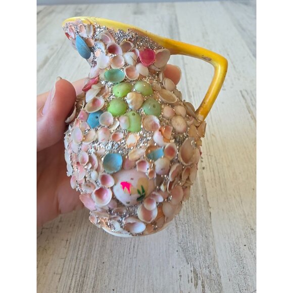 Vintage shell pitcher glitter artist decor nautical silver - Picture 4 of 8